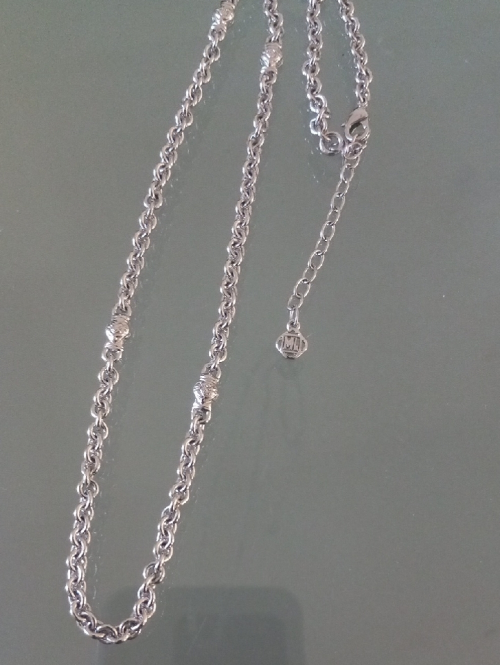 John Medeiros Silver Tone Link Chain Necklace 21"Rhodium Finish Designer Jewelry